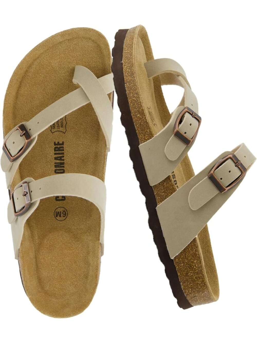 Women's Luna Cork Stone Sandal Strappy Flip Flops With Comfort Open Toe Shoes